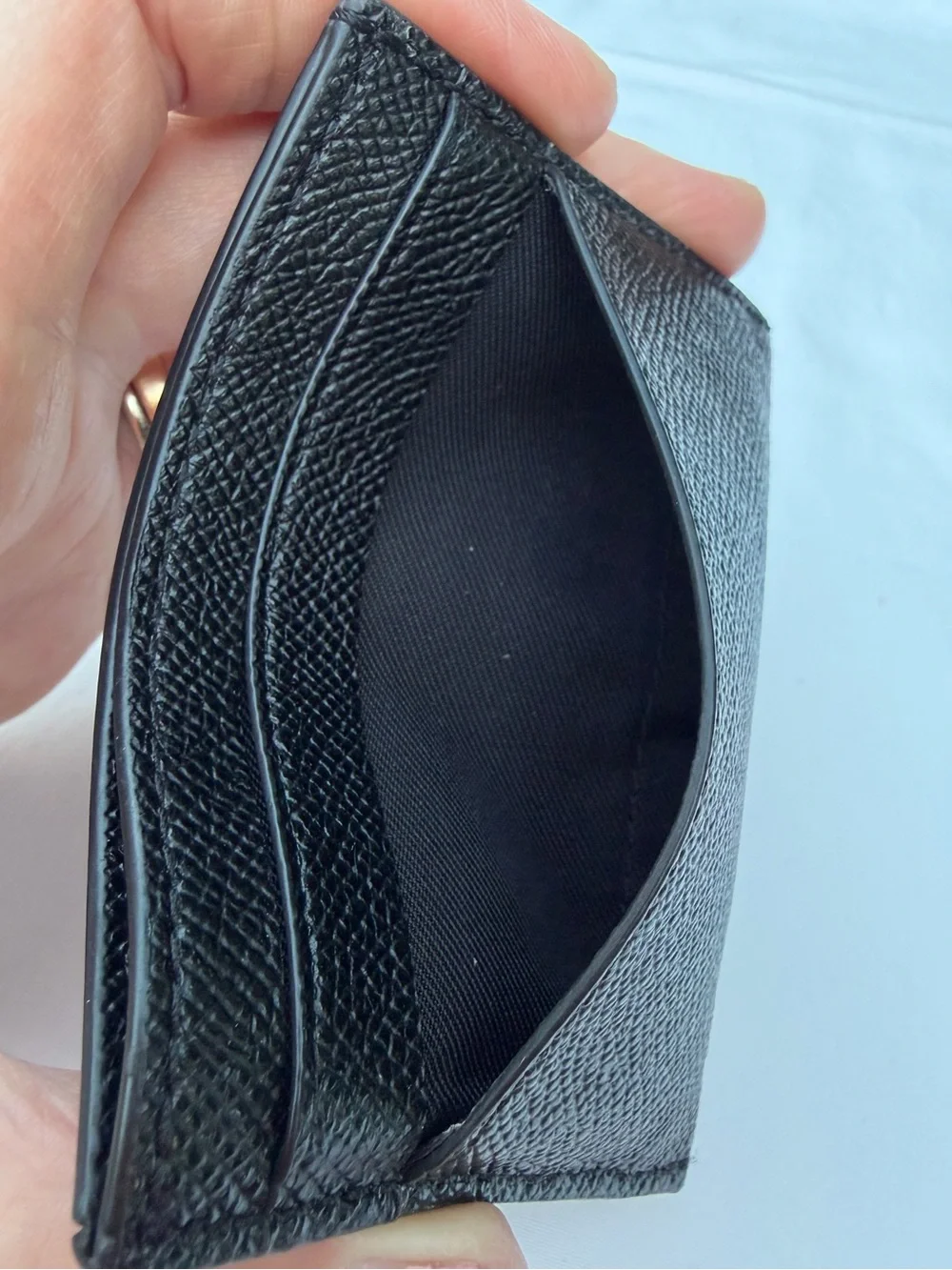 Coach Black Textured Leather Card Case with Gold Logo